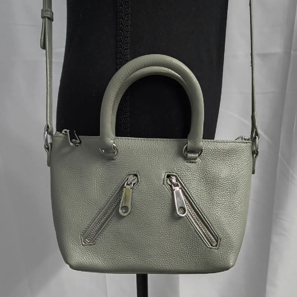 Like New Rebecca Minkoff Gray Leather Moto Crossbody Satchel - Picture 6 of 9